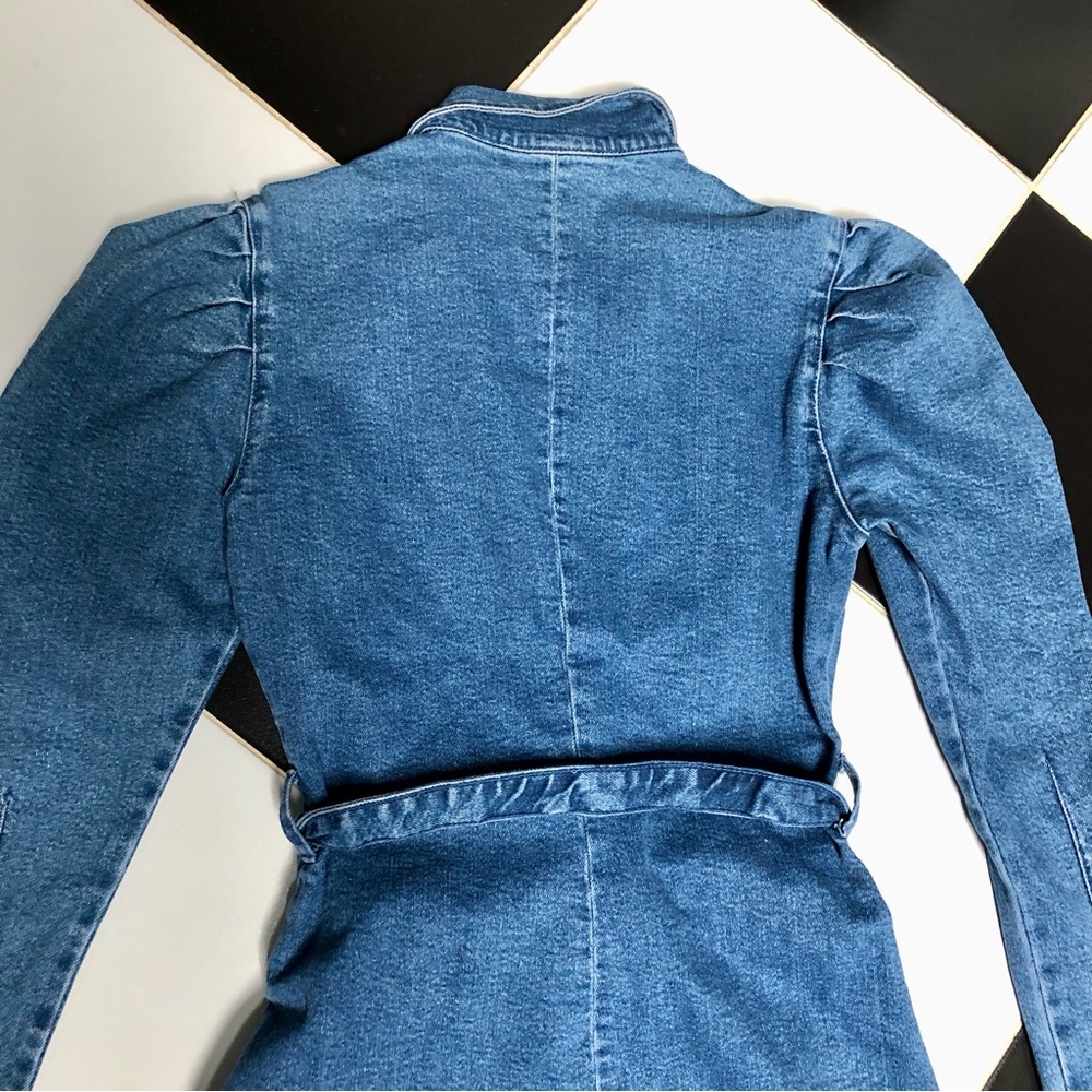 NWT Bershka Shirt Mini Dress Long Sleeve Denim Belted Puffy Sleeves Western sz M - Picture 10 of 13